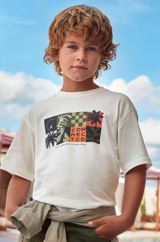 бежевый Детская хлопковая футболка Mayoral Для мальчиков