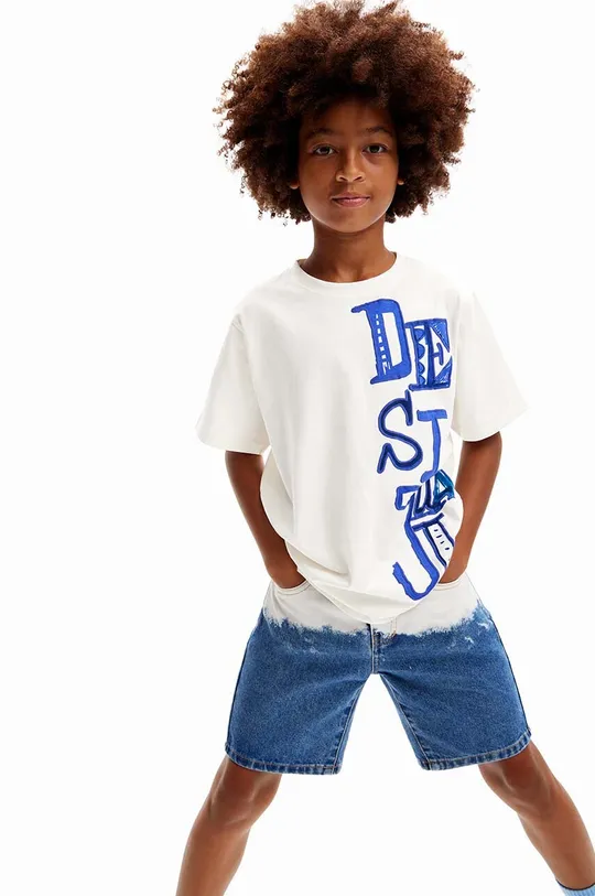 biały Desigual t-shirt bawełniany dziecięcy Chłopięcy