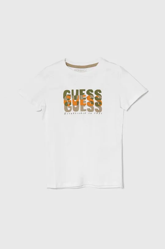 bela Otroška bombažna kratka majica Guess Fantovski