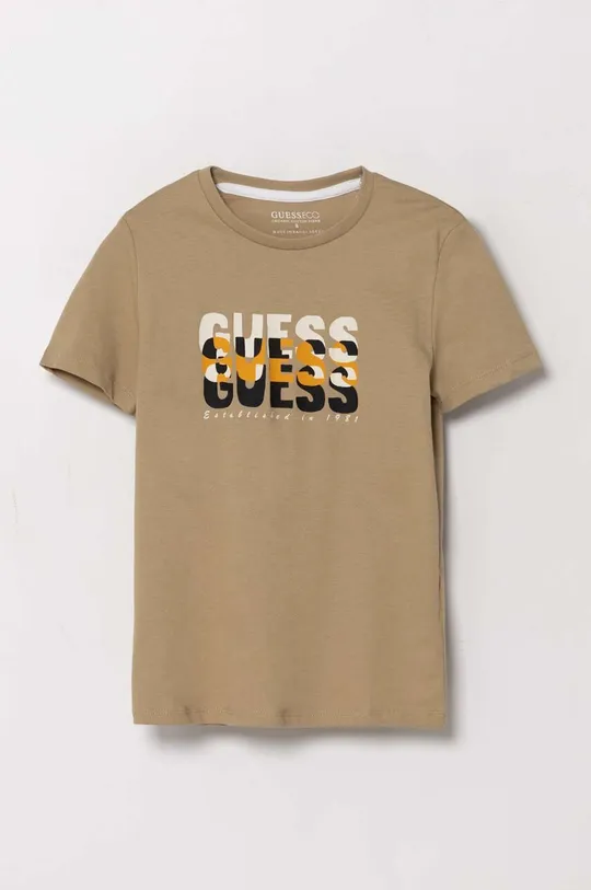 бежевый Детская хлопковая футболка Guess Для мальчиков