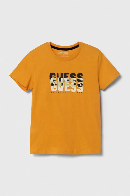 oranžna Otroška bombažna kratka majica Guess Fantovski