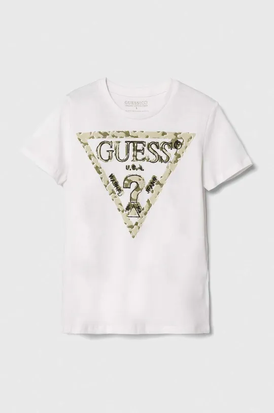biały Guess t-shirt bawełniany dziecięcy Chłopięcy