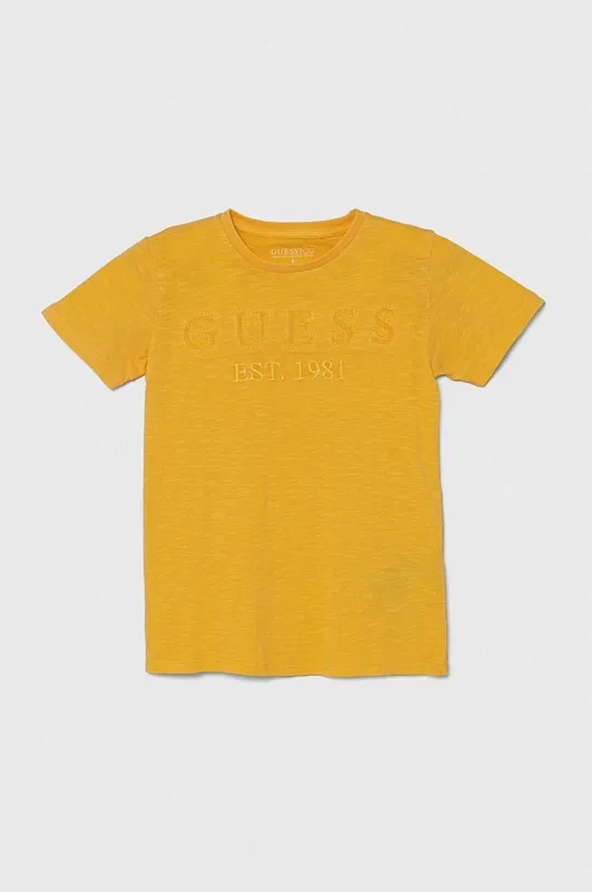 rumena Otroška bombažna kratka majica Guess Fantovski