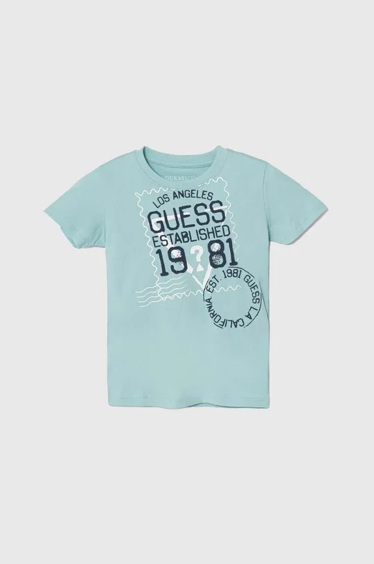 голубой Хлопковая футболка Guess Для мальчиков