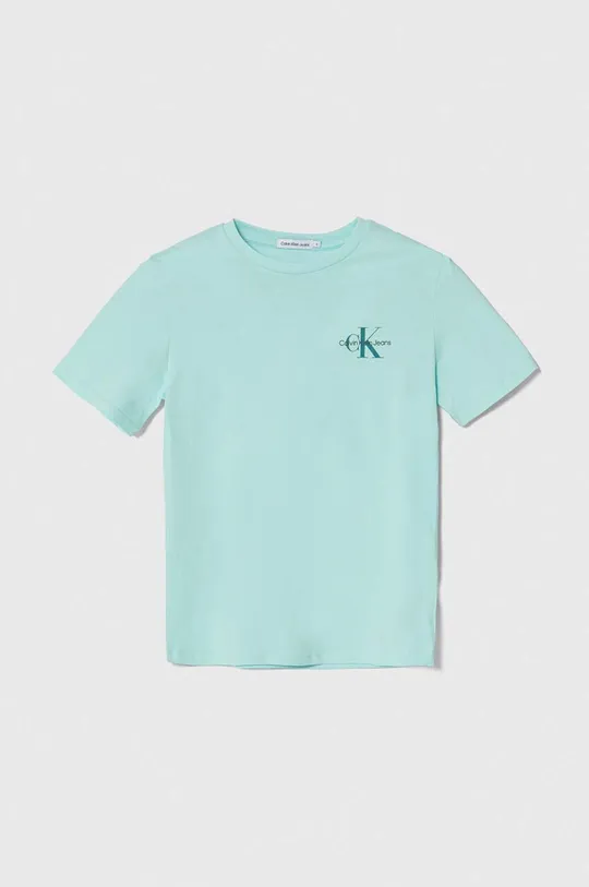 бирюзовый Детская хлопковая футболка Calvin Klein Jeans Для мальчиков
