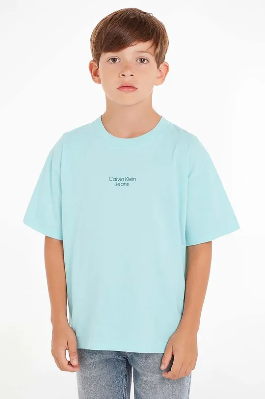 plava Dječja pamučna majica kratkih rukava Calvin Klein Jeans Za dječake