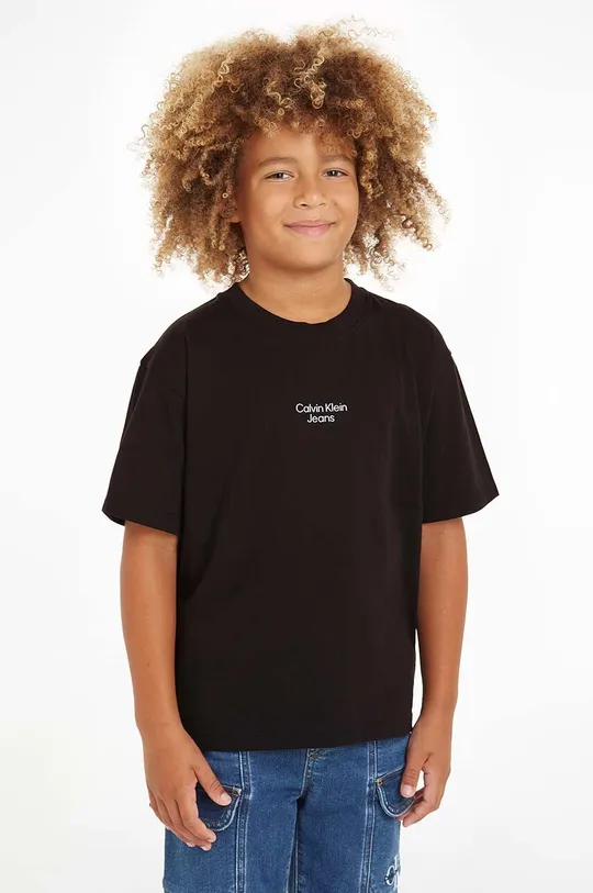 črna Otroška bombažna kratka majica Calvin Klein Jeans Fantovski