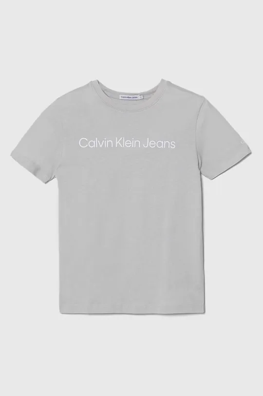 szary Calvin Klein Jeans t-shirt bawełniany dziecięcy Chłopięcy