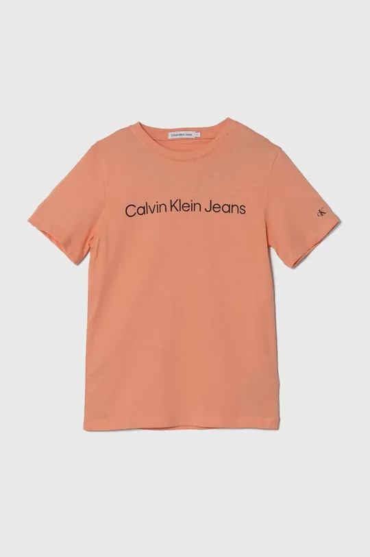 oranžová Detské bavlnené tričko Calvin Klein Jeans Chlapčenský