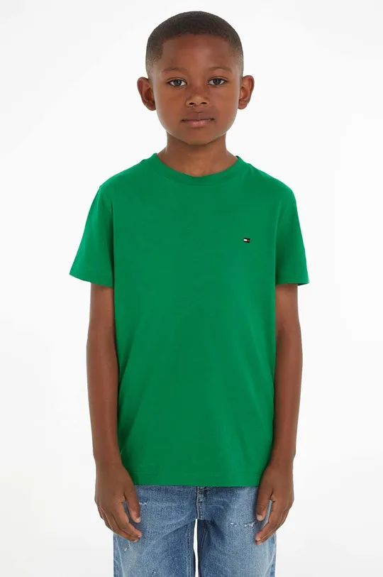 зелёный Детская хлопковая футболка Tommy Hilfiger Для мальчиков