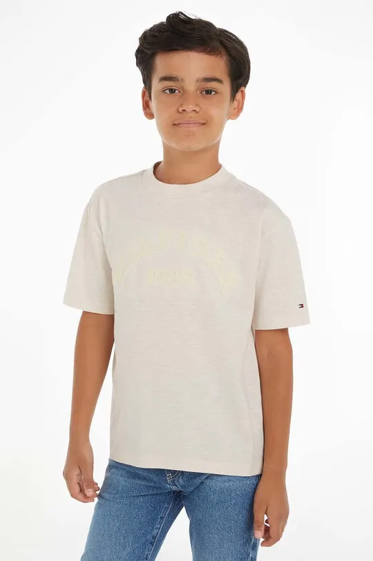бежевий Дитяча бавовняна футболка Tommy Hilfiger Для хлопчиків