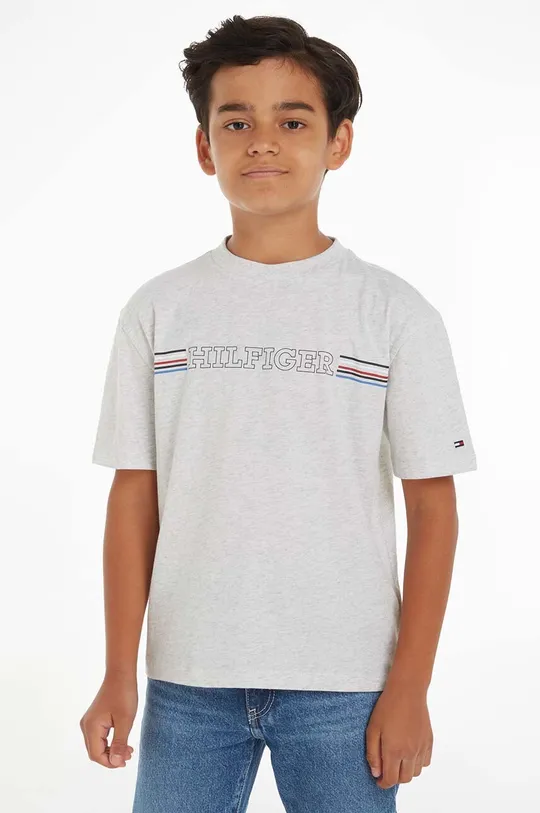 серый Детская хлопковая футболка Tommy Hilfiger Для мальчиков