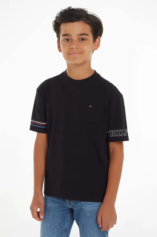 črna Otroška bombažna kratka majica Tommy Hilfiger Fantovski