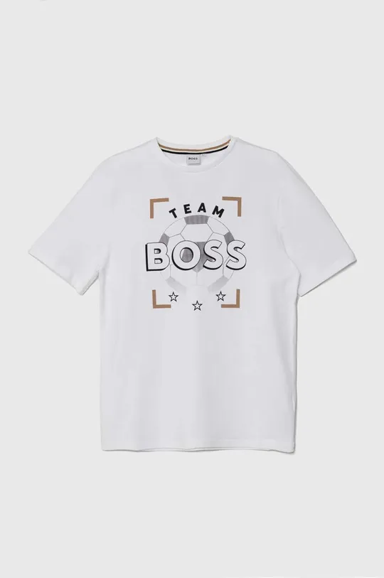 bela Otroška bombažna kratka majica BOSS Fantovski