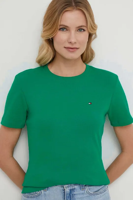 zelena Bombažna kratka majica Tommy Hilfiger Ženski