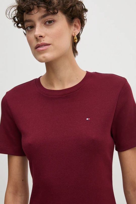 Bavlněné tričko Tommy Hilfiger hladký burgundské WW0WW40587