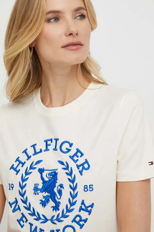beżowy Tommy Hilfiger t-shirt bawełniany Damski