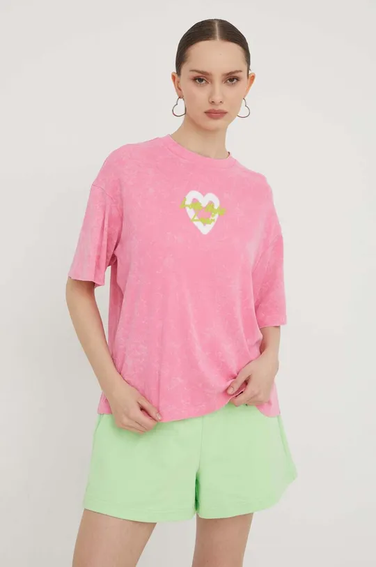 różowy HUGO t-shirt bawełniany Damski