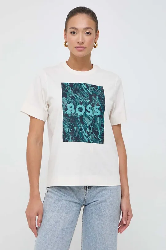 бежевый Хлопковая футболка BOSS
