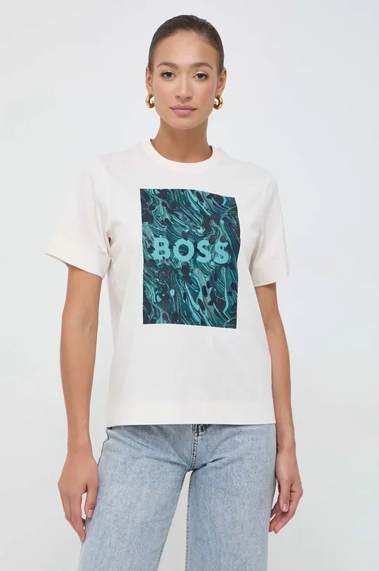 beżowy BOSS t-shirt bawełniany