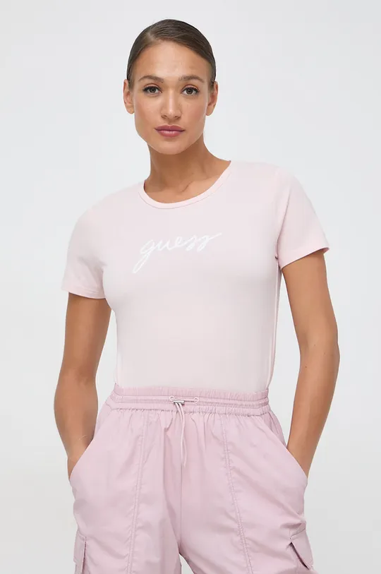 różowy Guess t-shirt CARRIE Damski