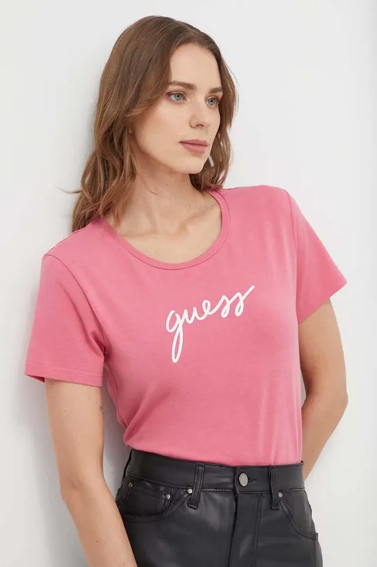 różowy Guess t-shirt CARRIE