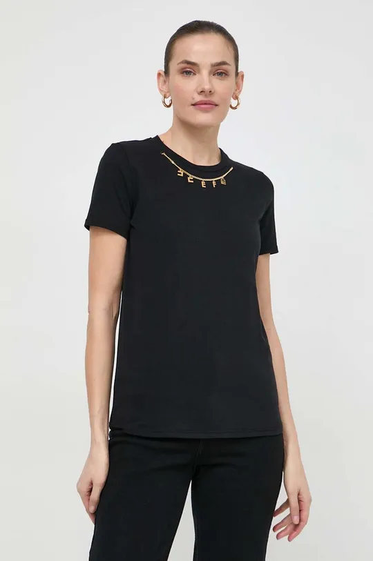 czarny Elisabetta Franchi t-shirt bawełniany Damski