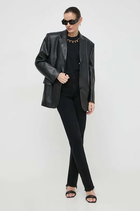 Βαμβακερό μπλουζάκι Elisabetta Franchi μαύρο