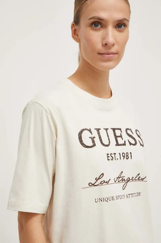 beżowy Guess t-shirt bawełniany ANNEKA Damski