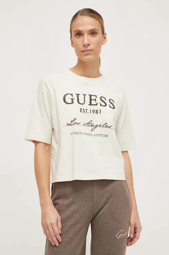 beżowy Guess t-shirt bawełniany ANNEKA