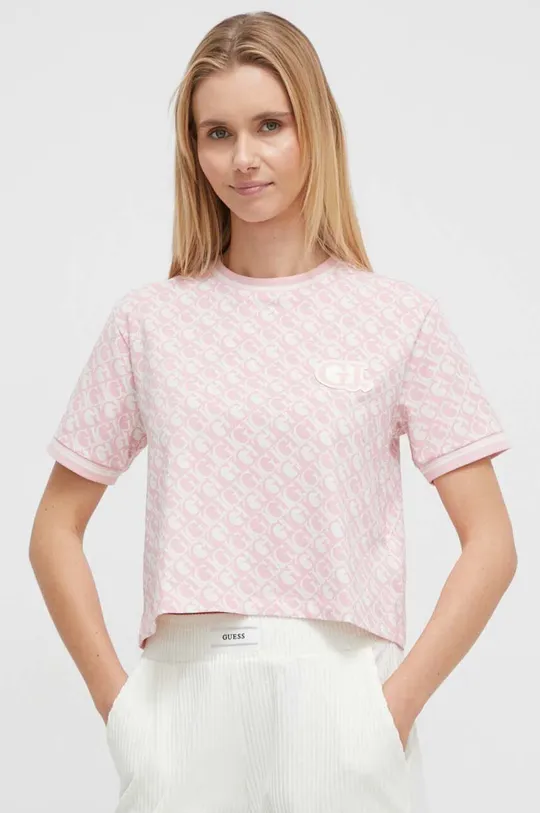 różowy Guess t-shirt Damski
