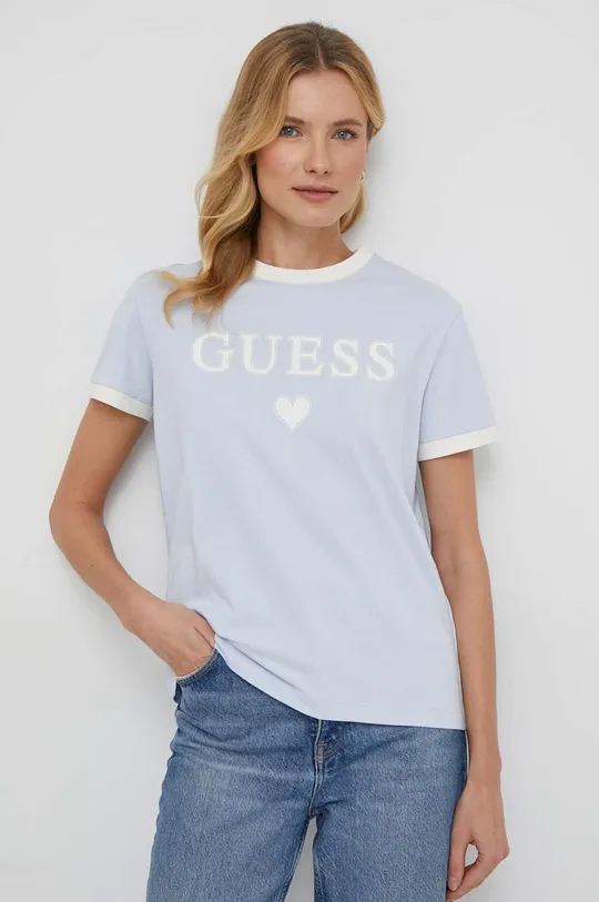 Βαμβακερό μπλουζάκι Guess μωβ