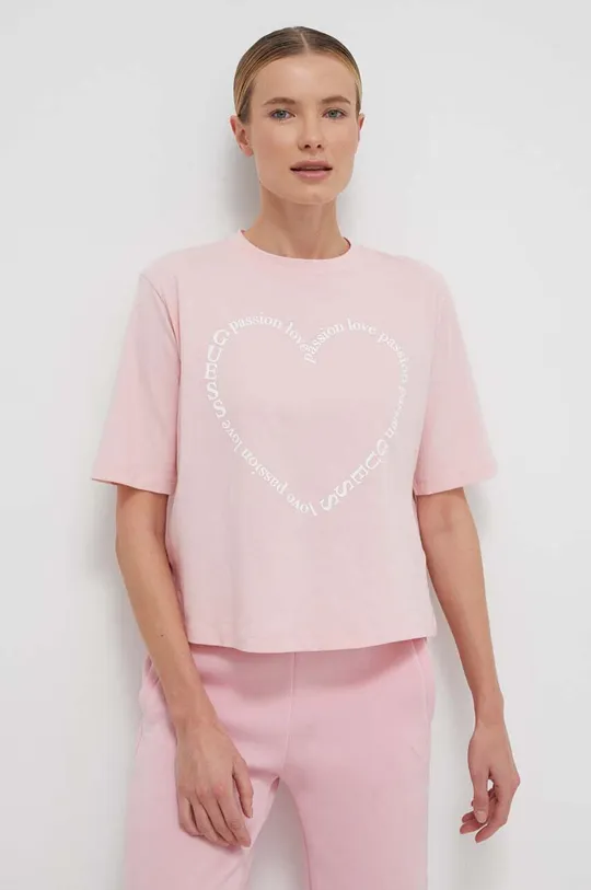 różowy Guess t-shirt bawełniany GRAPHIC Damski