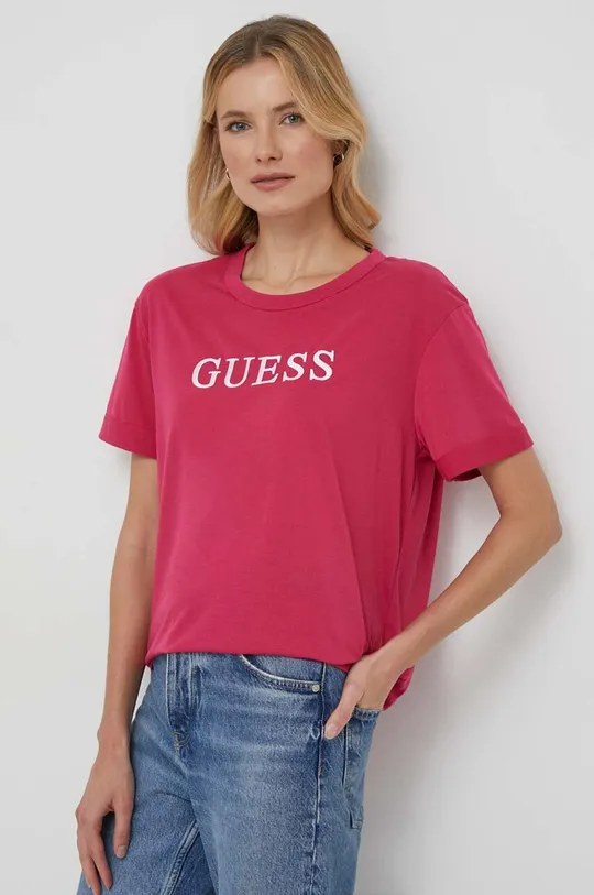 różowy Guess t-shirt DEANA Damski