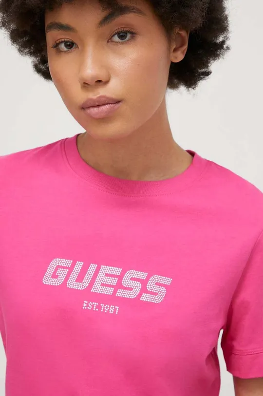 różowy Guess t-shirt bawełniany ELEANORA