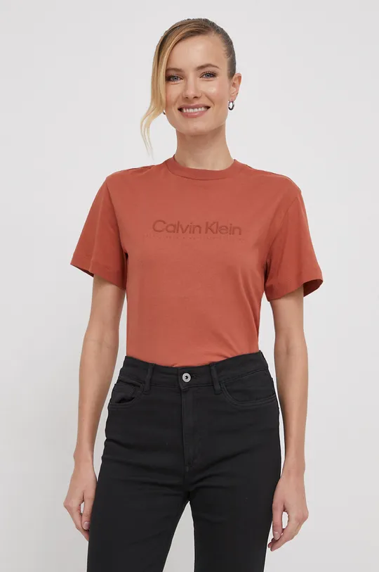 oranžová Bavlnené tričko Calvin Klein
