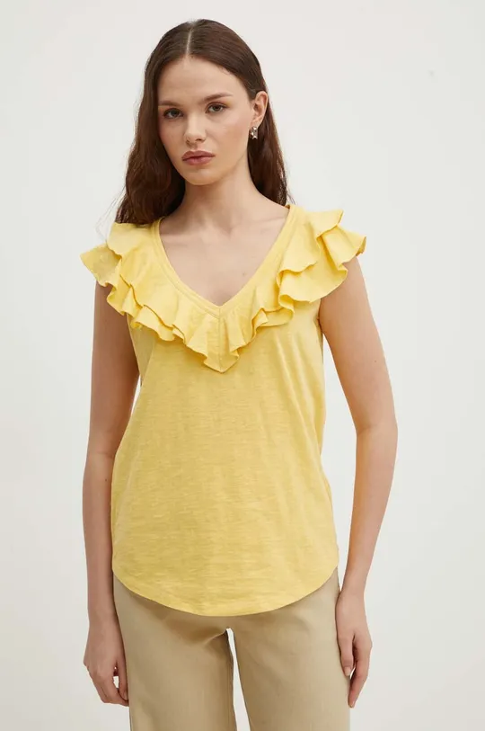 sárga Lauren Ralph Lauren pamut póló Női