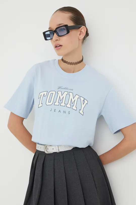 modra Bombažna kratka majica Tommy Jeans Ženski