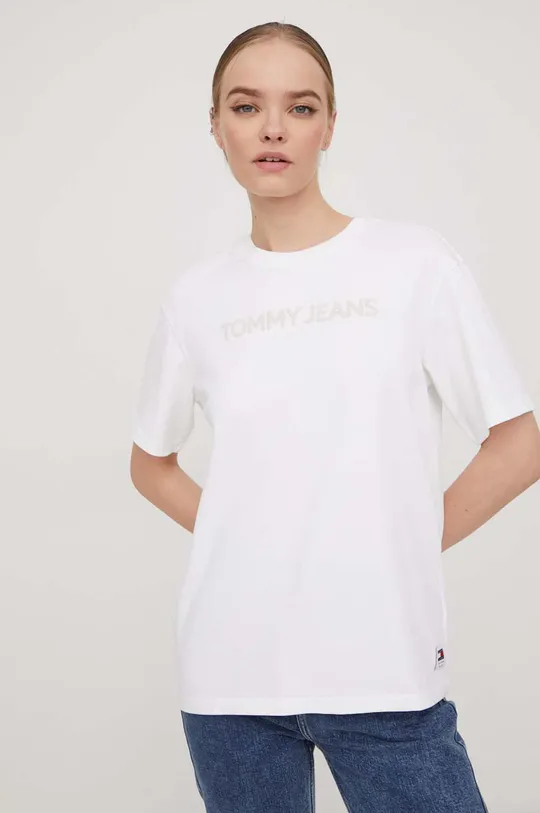 μπεζ Βαμβακερό μπλουζάκι Tommy Jeans Γυναικεία