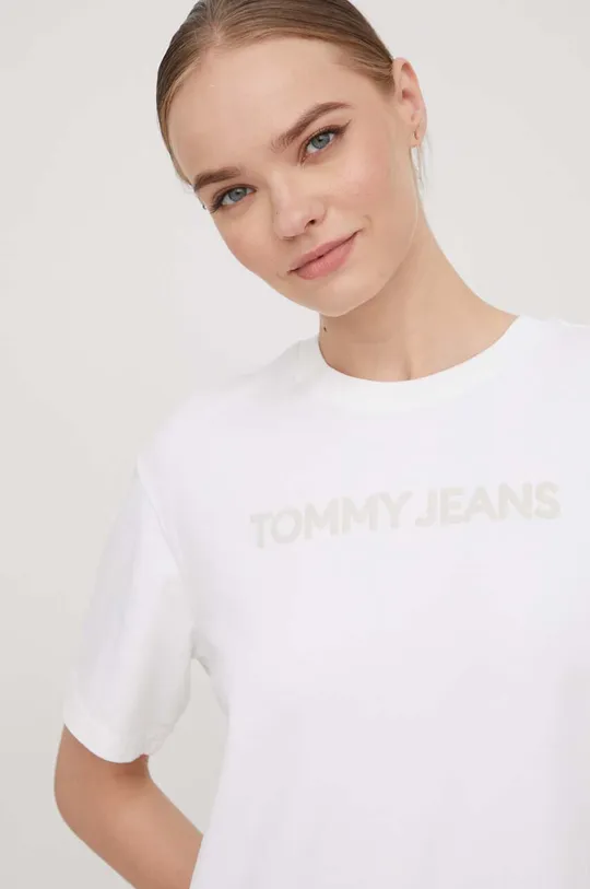 Tommy Jeans pamut póló bézs