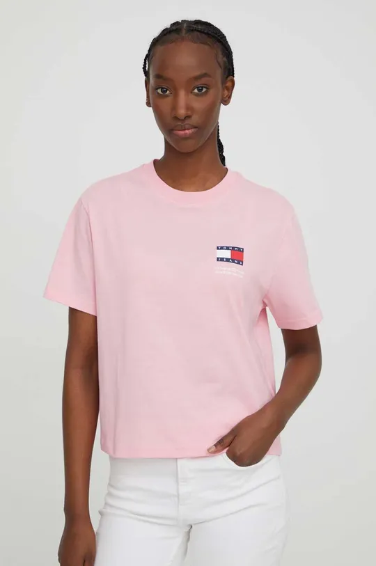 ružová Bavlnené tričko Tommy Jeans Dámsky