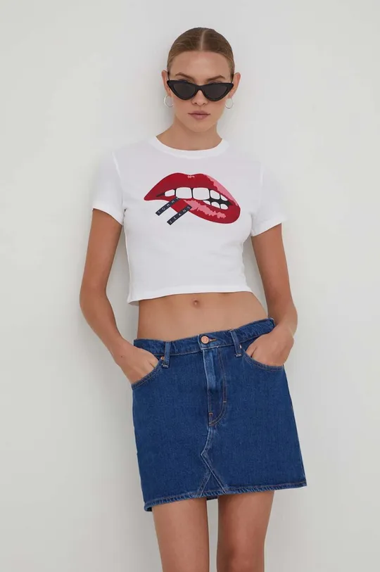 beżowy Tommy Jeans t-shirt bawełniany