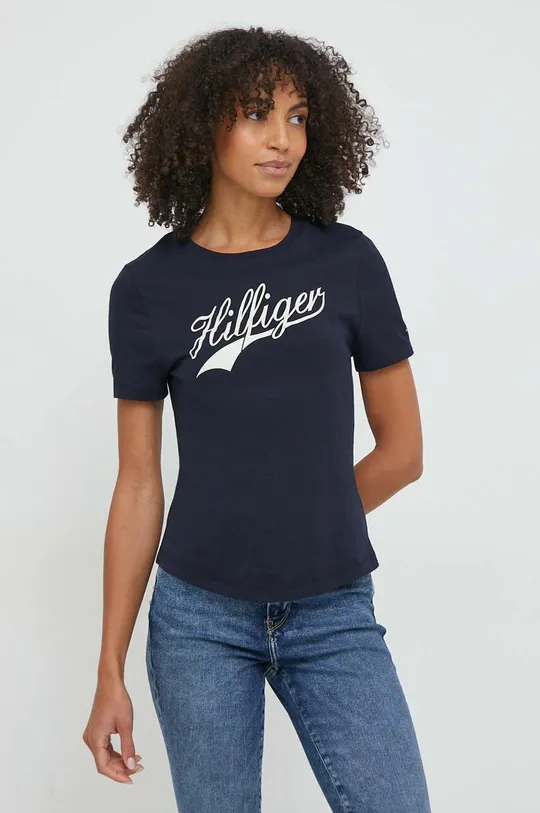 granatowy Tommy Hilfiger t-shirt bawełniany Damski