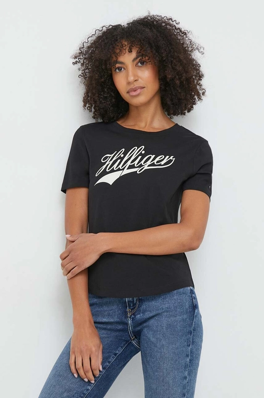 czarny Tommy Hilfiger t-shirt bawełniany Damski