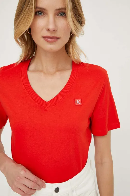 κόκκινο Βαμβακερό μπλουζάκι Calvin Klein Jeans Γυναικεία