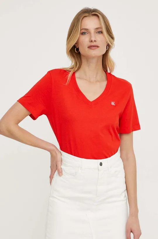 rdeča Bombažna kratka majica Calvin Klein Jeans