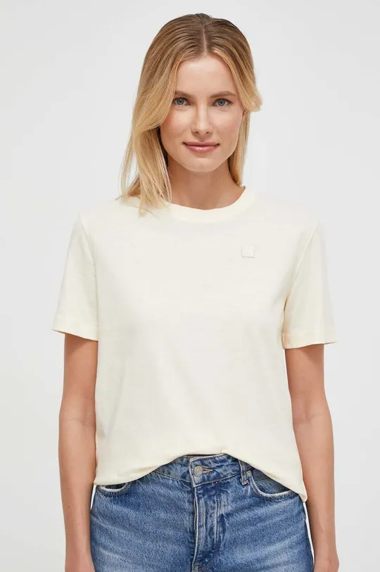 Bombažna kratka majica Calvin Klein Jeans bež