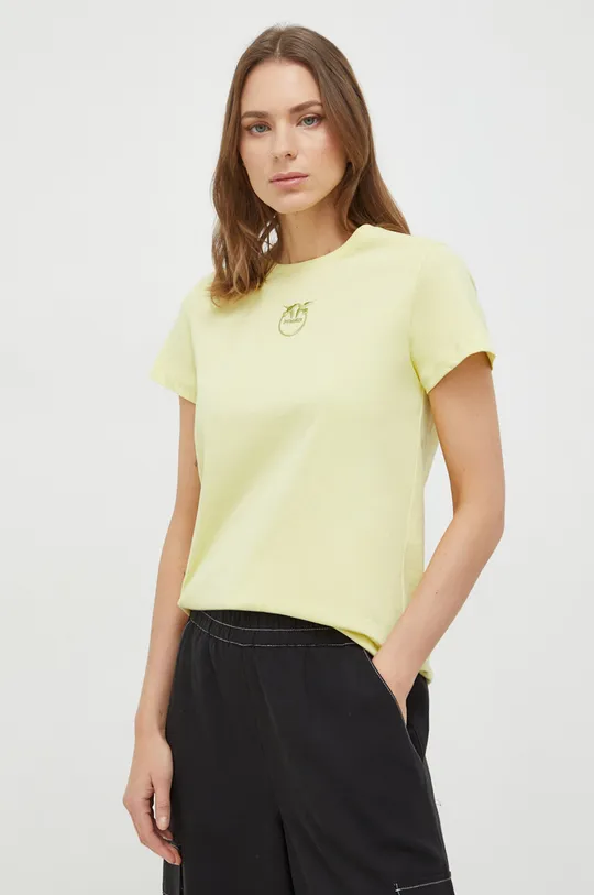 žltá Bavlnené tričko Pinko Dámsky