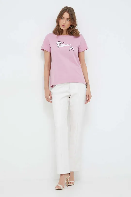 Bombažna kratka majica Pinko roza