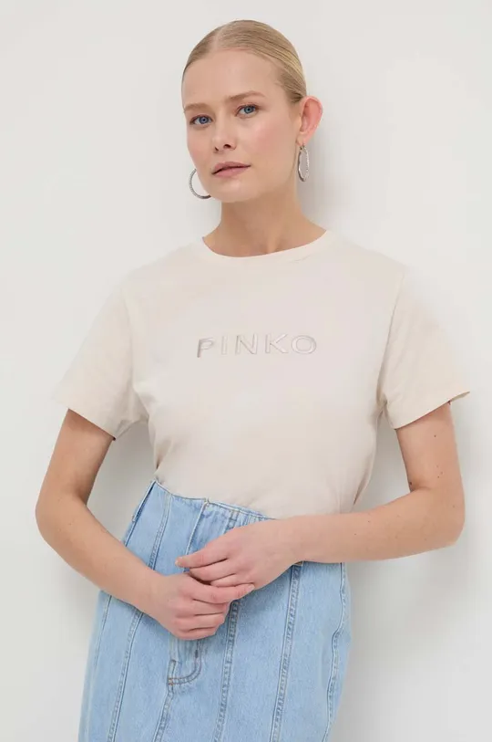 béžová Bavlnené tričko Pinko